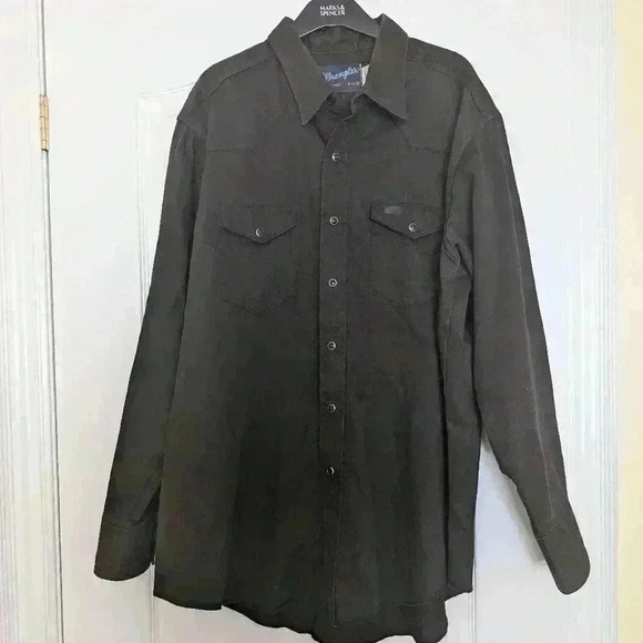 Vintage wrangler size large  pearl snap shirt dark brown - Picture 1 of 8